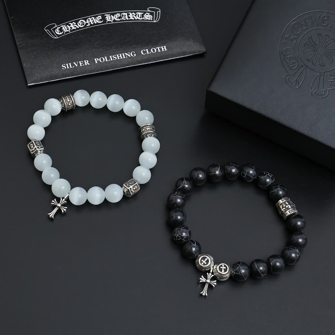 Chrome Hearts Beaded Bracelet with Cross Design